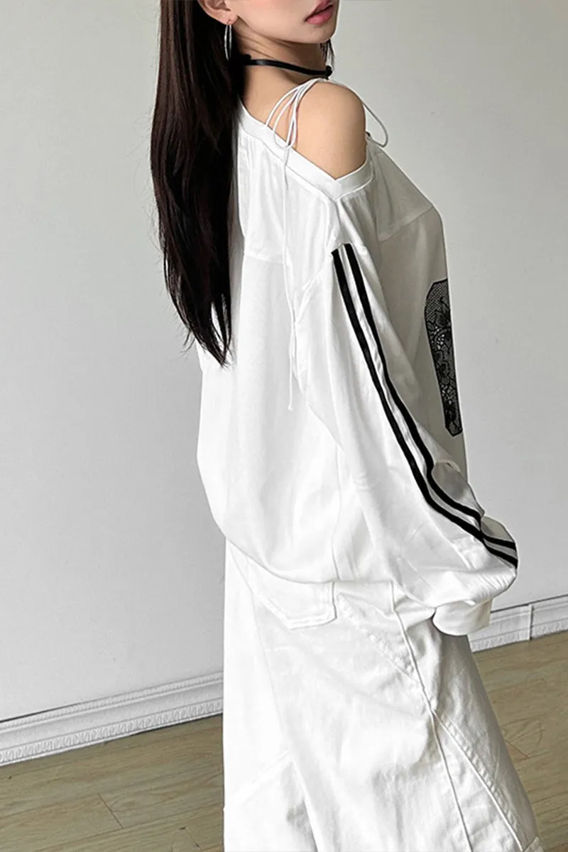 HTT1189 Star Athlete Off-Shoulder Sweatshirt Top