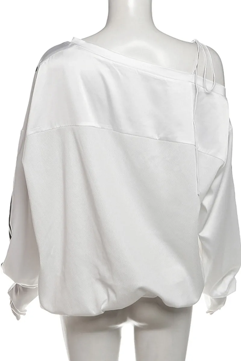 HTT1189 Star Athlete Off-Shoulder Sweatshirt Top