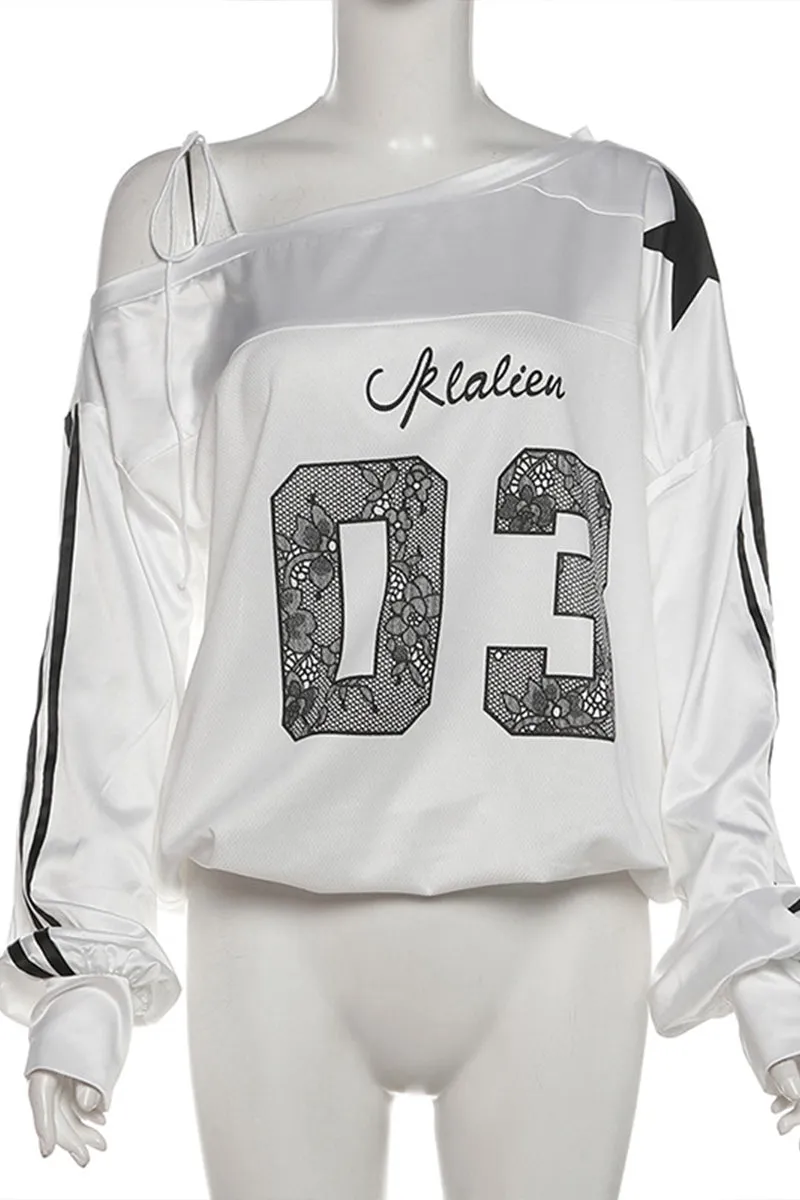 HTT1189 Star Athlete Off-Shoulder Sweatshirt Top