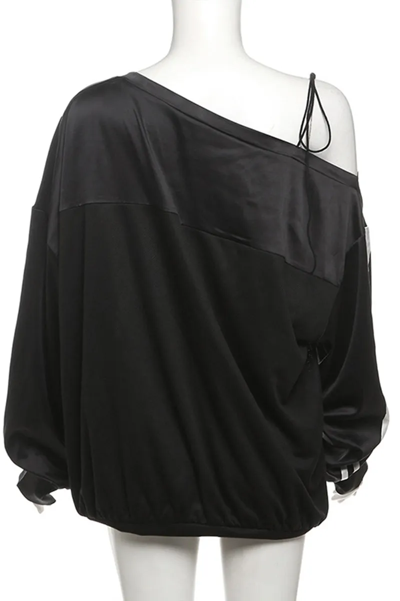 HTT1189 Star Athlete Off-Shoulder Sweatshirt Top