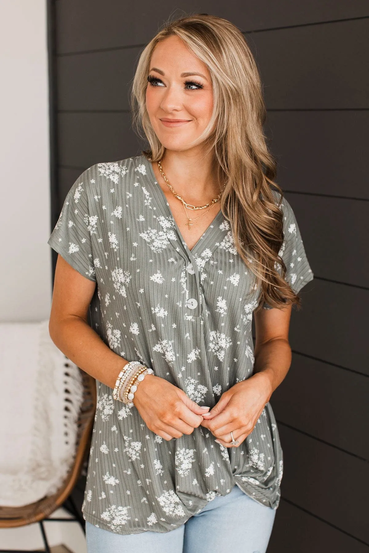 Hypnotized By You Floral Top- Dusty Sage