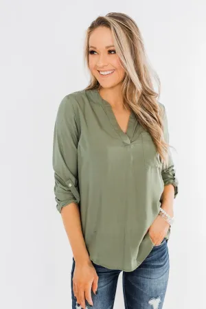 In My Sight V-Neck Pocket Top- Olive