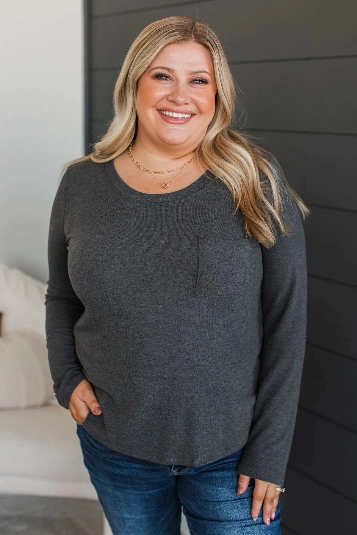 In The Clear Long Sleeve Top- Charcoal