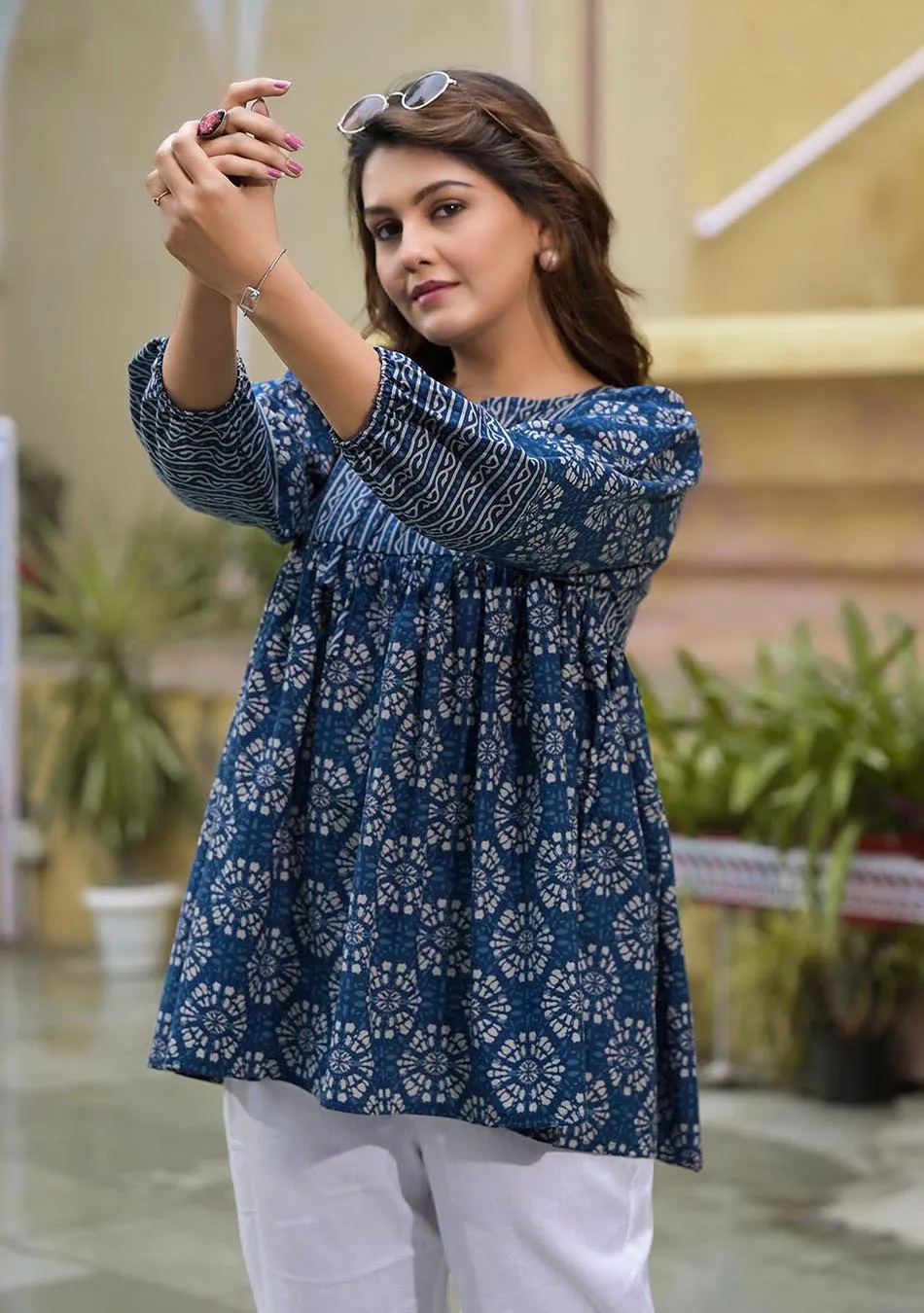 Indigo Blue Printed Peplum Top