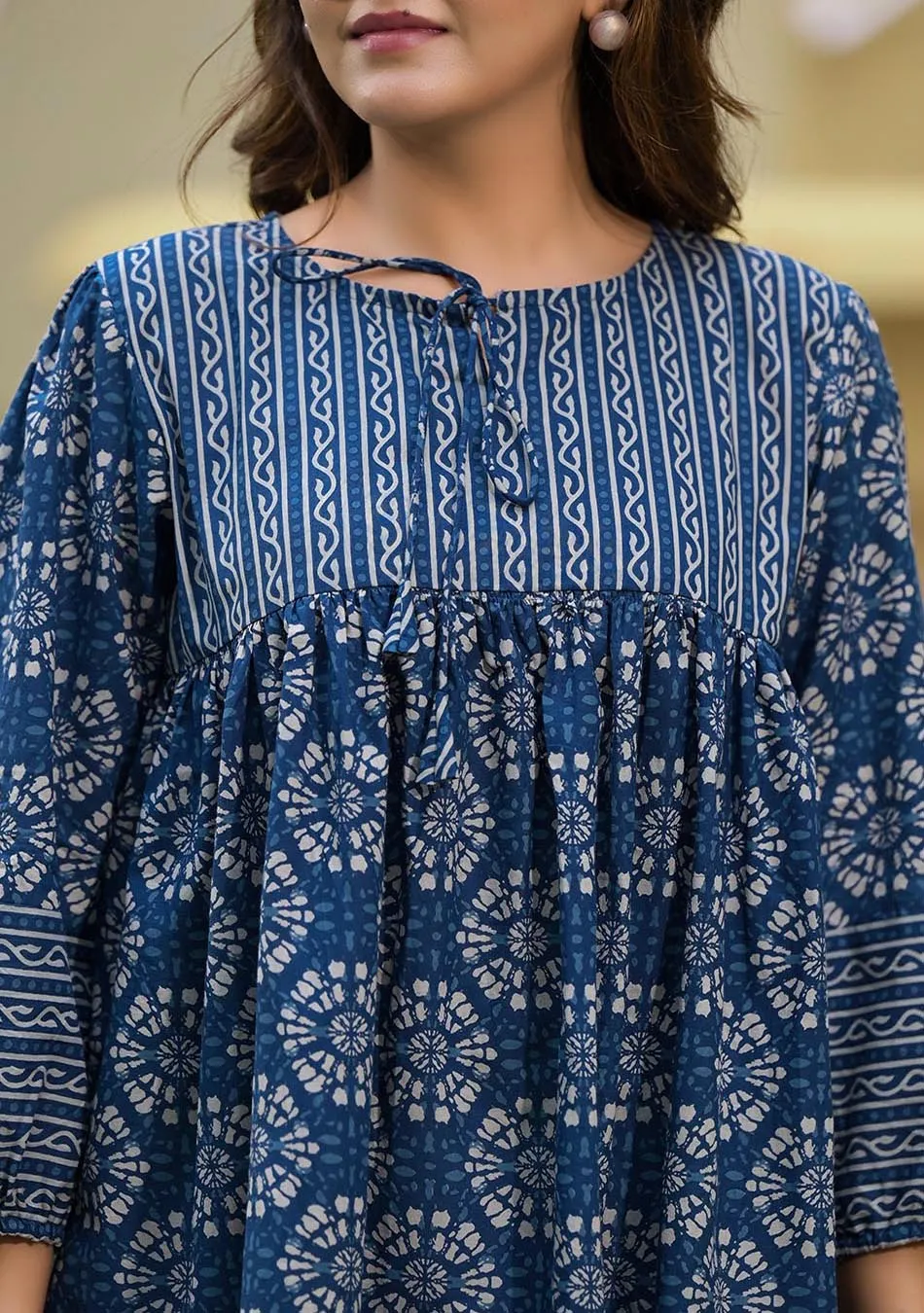 Indigo Blue Printed Peplum Top