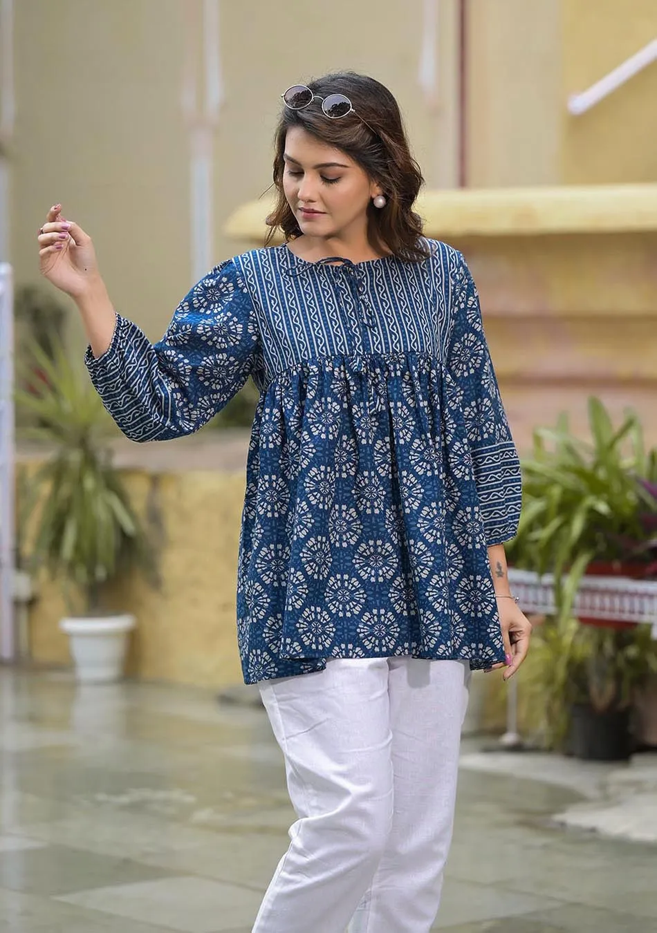 Indigo Blue Printed Peplum Top