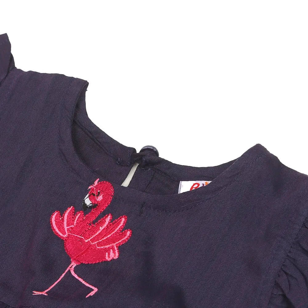 Infants Girls Embroidered Top Flamingo Embroidery - D.Purple | Bachaa Party Baby Clothes Girls Tops & T-Shirts