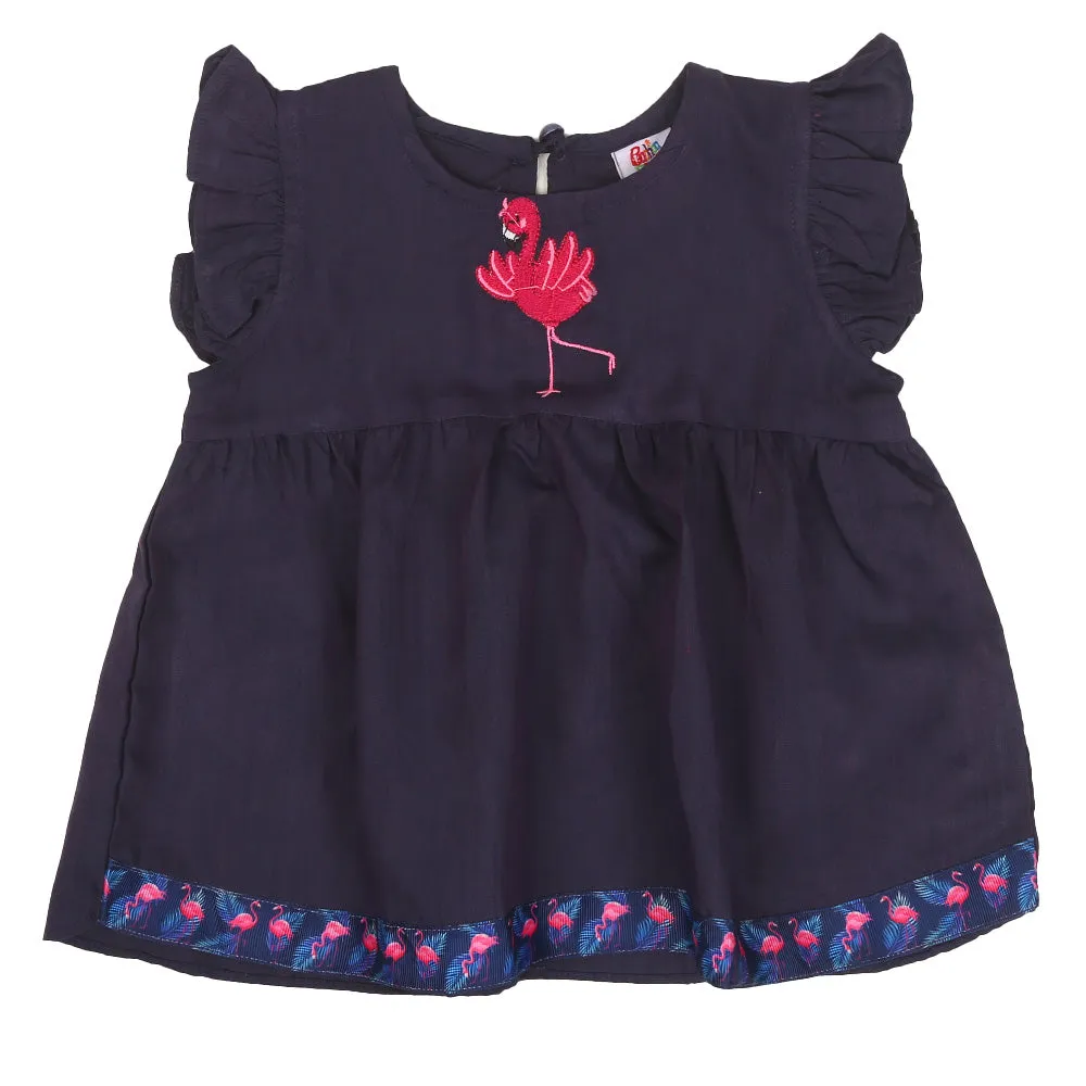 Infants Girls Embroidered Top Flamingo Embroidery - D.Purple | Bachaa Party Baby Clothes Girls Tops & T-Shirts