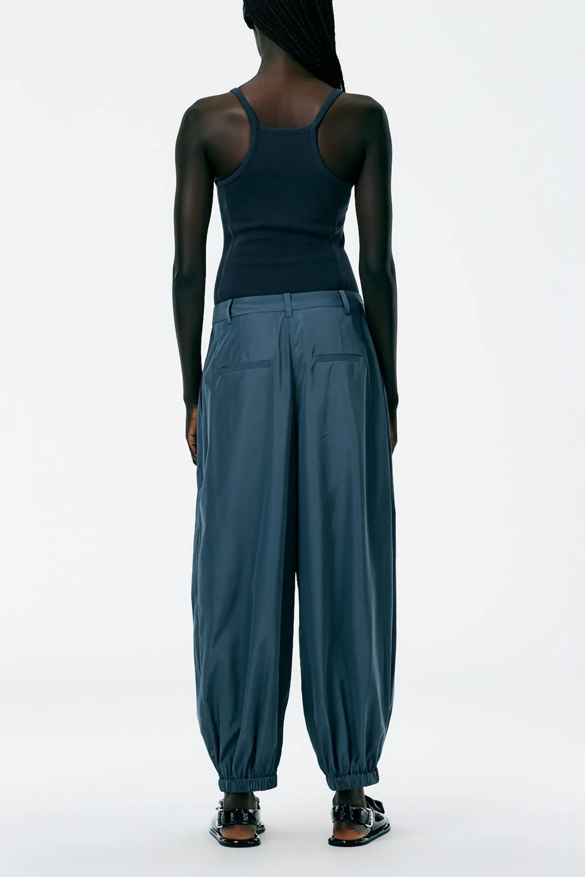 Italian Sporty Nylon Eden Pleated Balloon Pant in Blue Grey