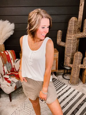 Ivory Snap Button Micro Rib Tank