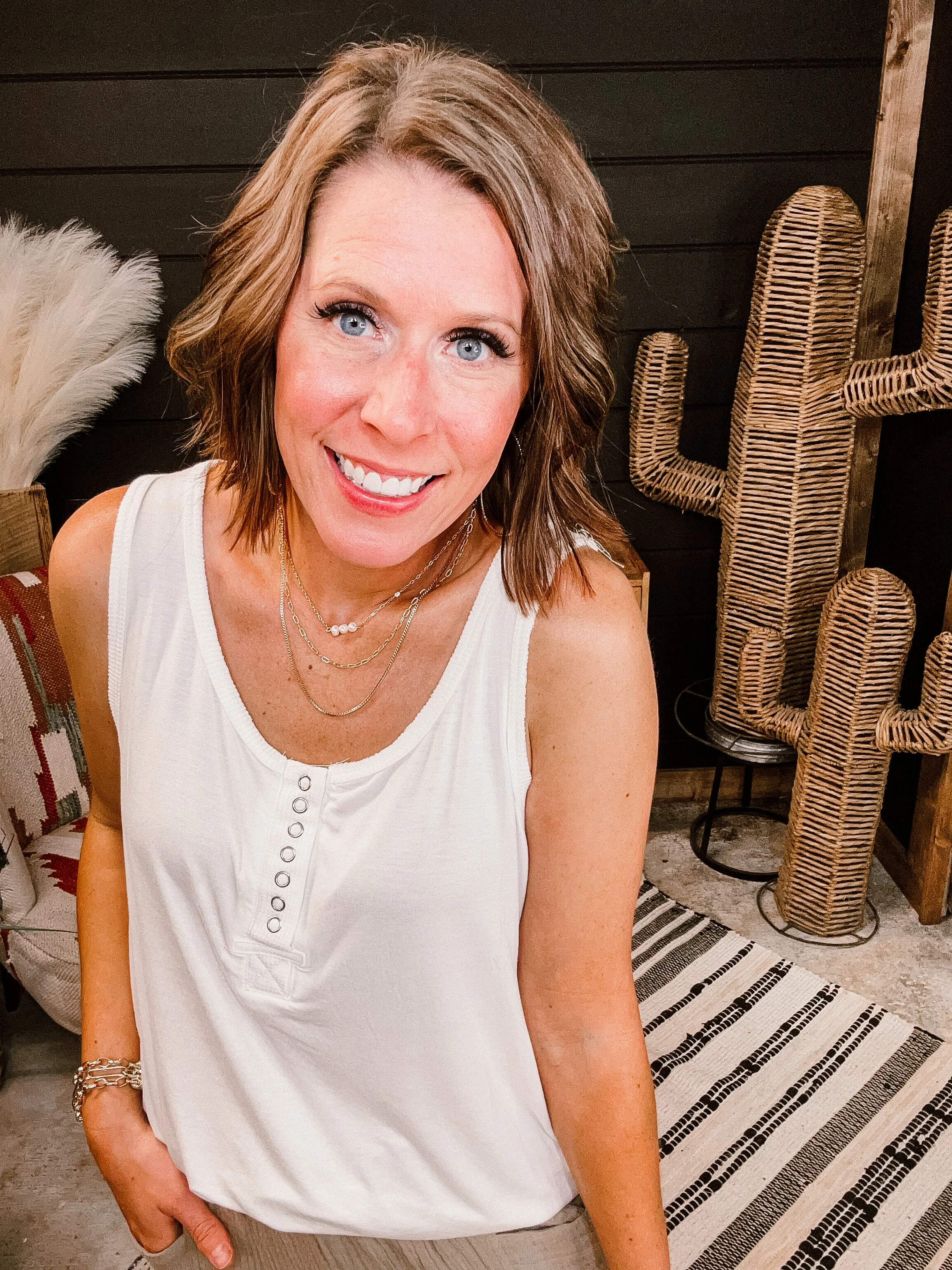Ivory Snap Button Micro Rib Tank