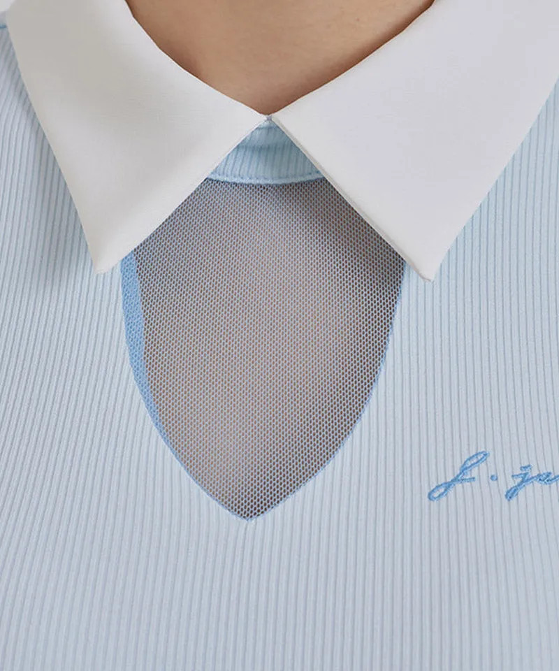 J.Jane See-Through Neck Line Half Sleeve T-Shirt - Sky Blue