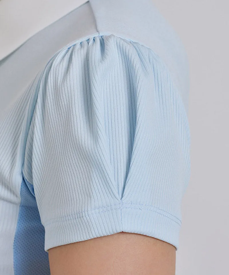 J.Jane See-Through Neck Line Half Sleeve T-Shirt - Sky Blue