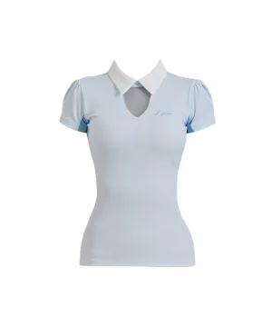J.Jane See-Through Neck Line Half Sleeve T-Shirt - Sky Blue
