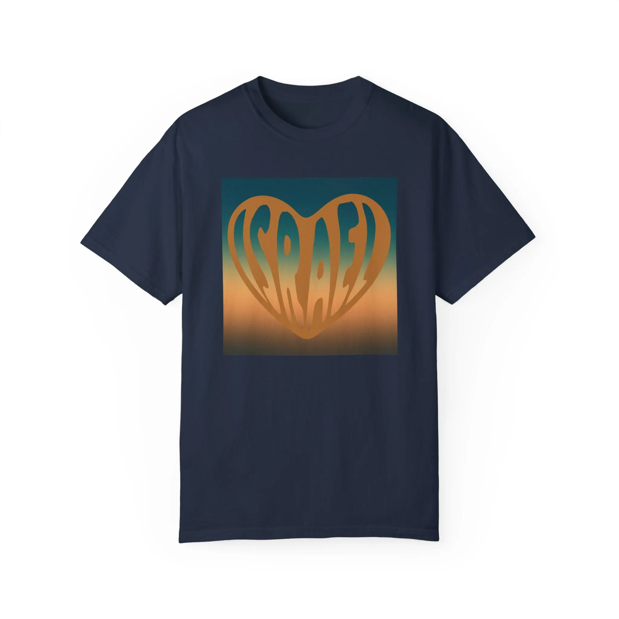 Joseph Israel Heart Navy & Gold Square Unisex Garment-Dyed T-shirt