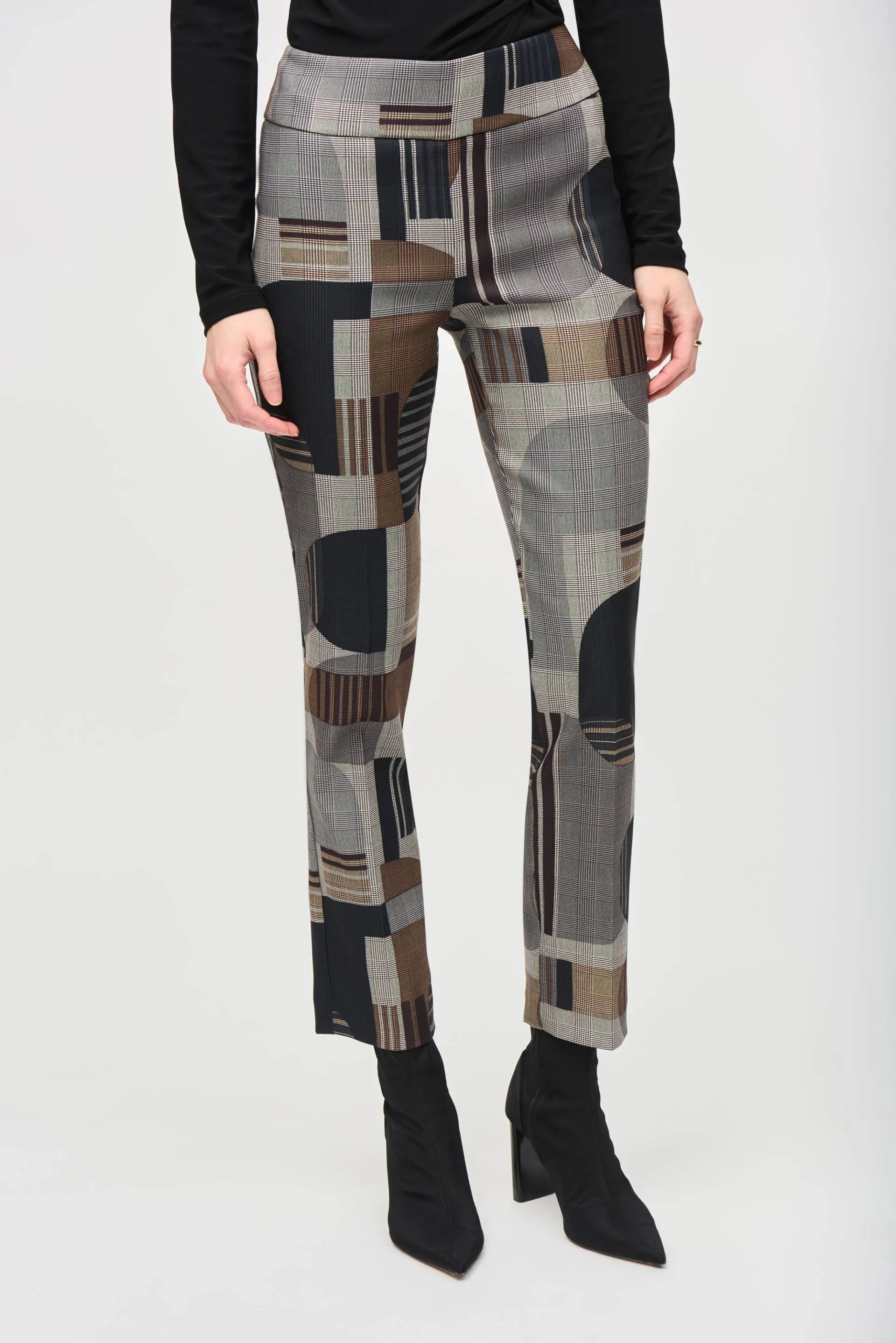 Joseph Ribkoff Black/Multi Plaid Geometric Straight Ankle Pants 243299