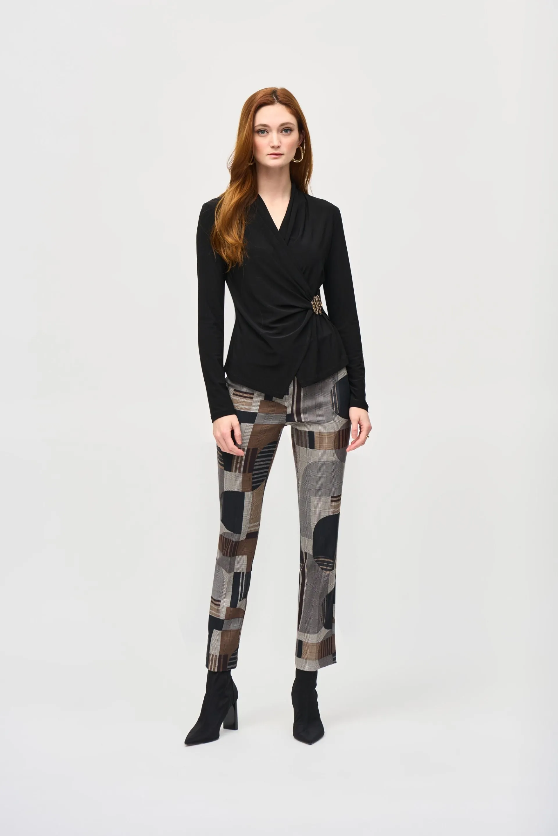 Joseph Ribkoff Black/Multi Plaid Geometric Straight Ankle Pants 243299