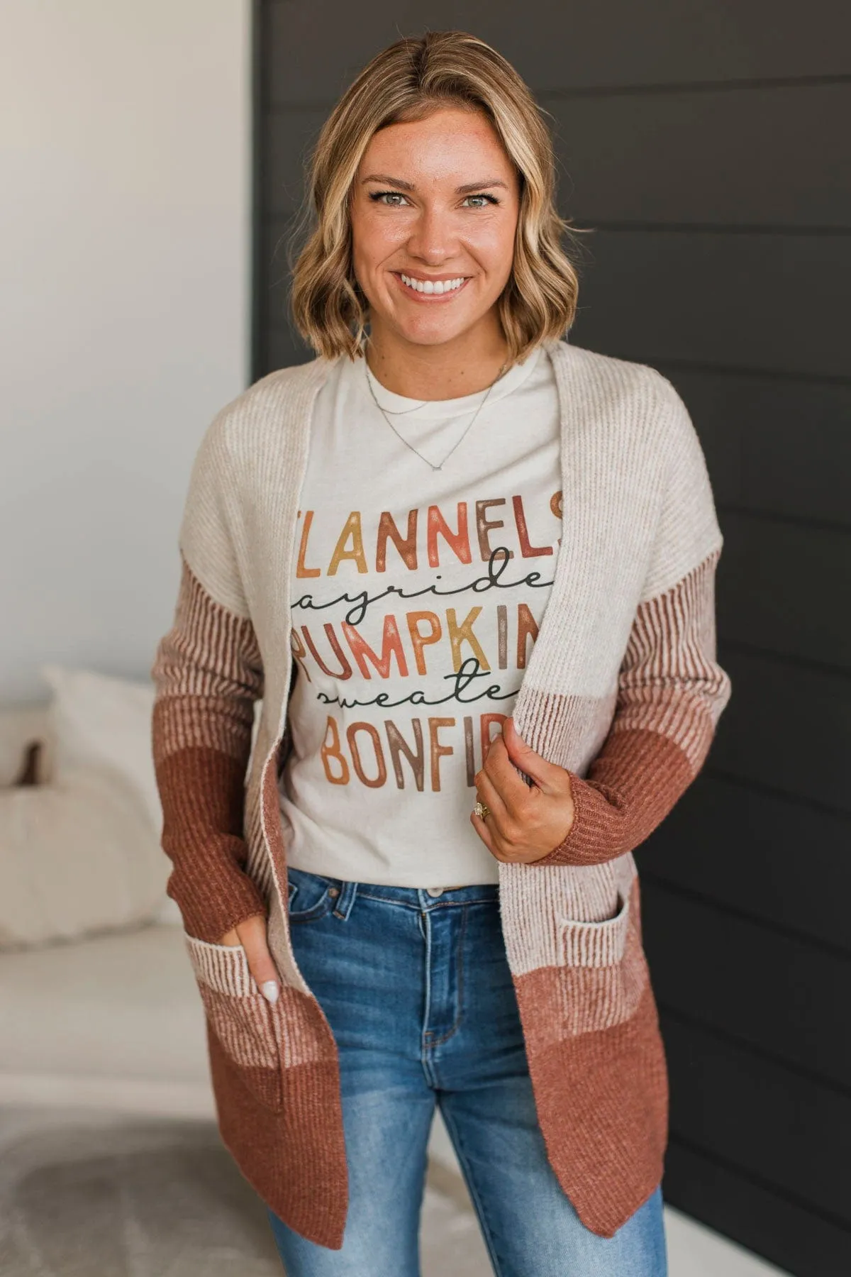 Just For Once Open Front Cardigan- Copper