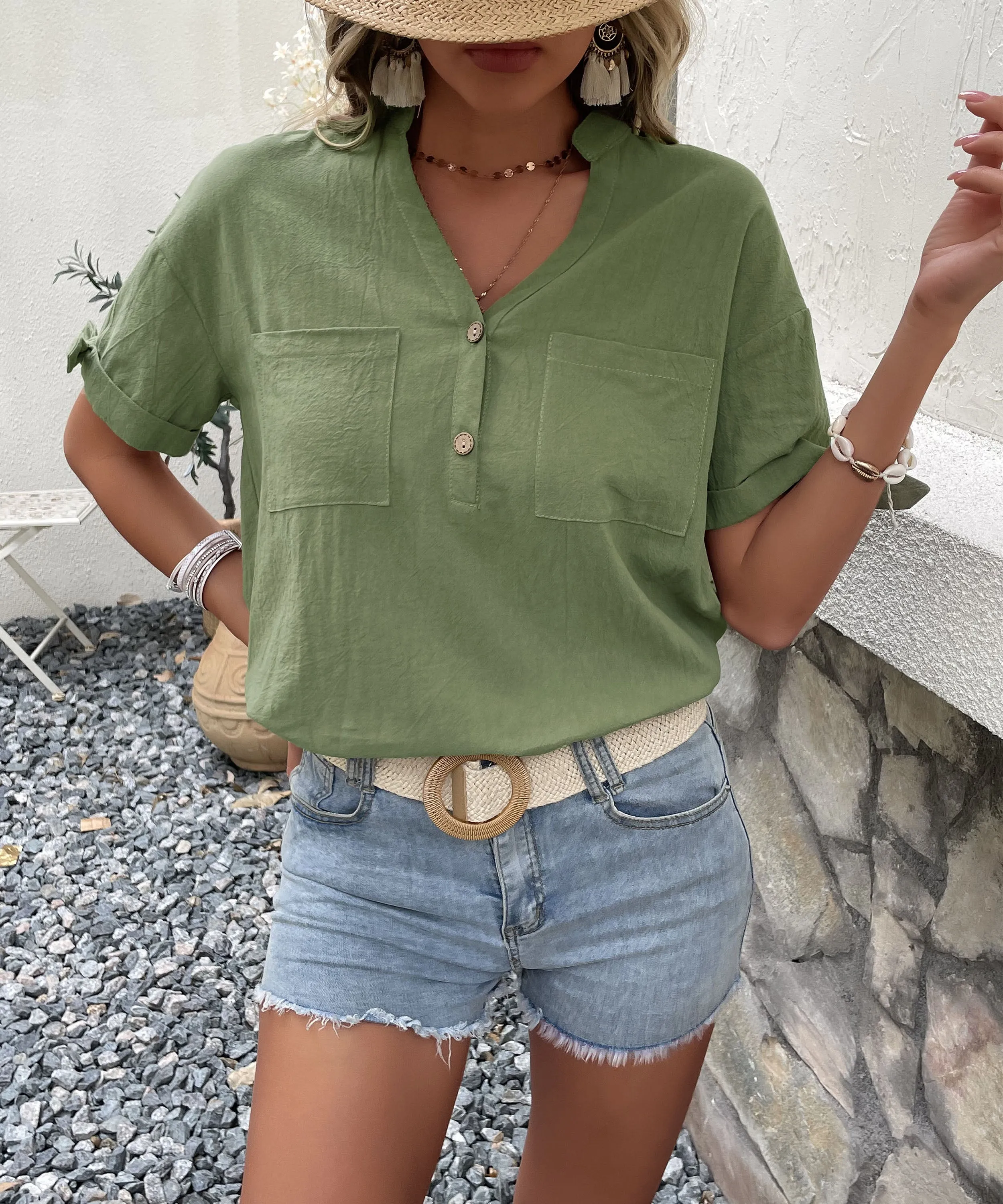 Kaina Shirt Top - Sage