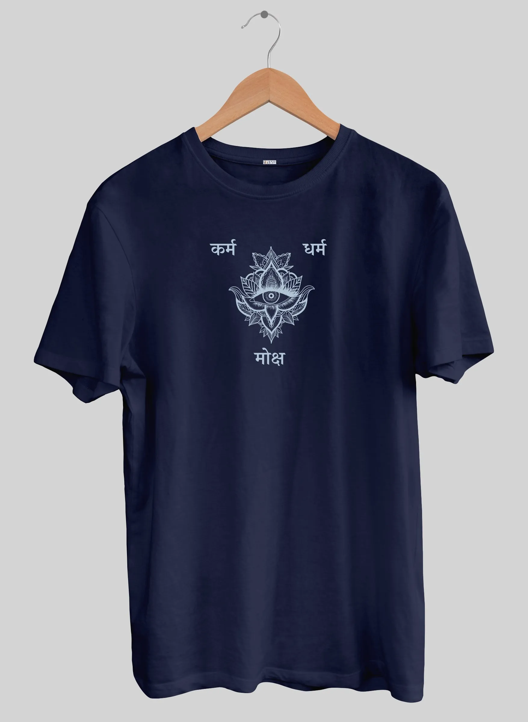 Karm, Dharm, Moksh Navy Blue Half Sleeve T-Shirt