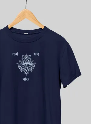 Karm, Dharm, Moksh Navy Blue Half Sleeve T-Shirt