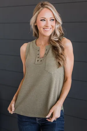 Keep You Guessing Knit Tank Top- Olive