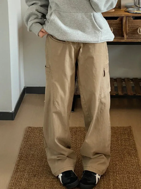 Khaki vintage cargo pants with pockets