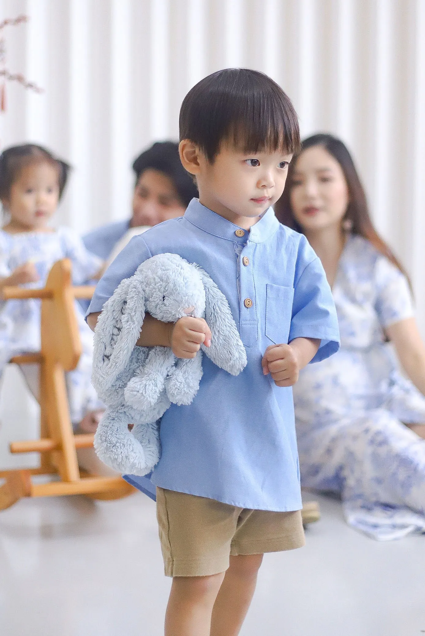*Kids* TDC Pierce Boy Mandarin Collar Shirt In Blue Porcelain