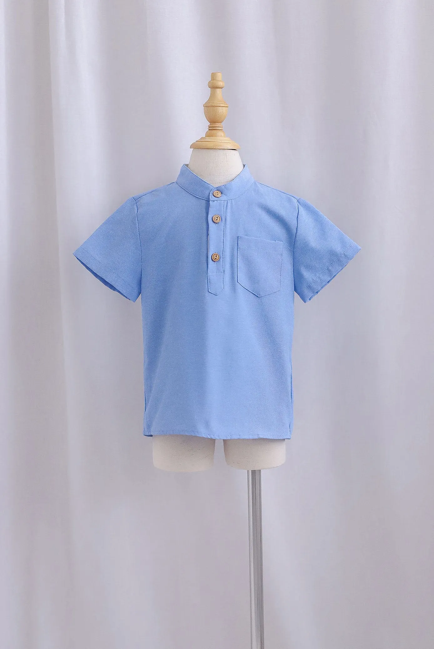 *Kids* TDC Pierce Boy Mandarin Collar Shirt In Blue Porcelain