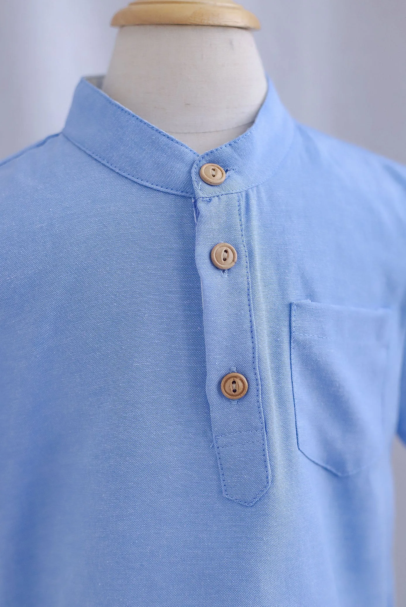 *Kids* TDC Pierce Boy Mandarin Collar Shirt In Blue Porcelain