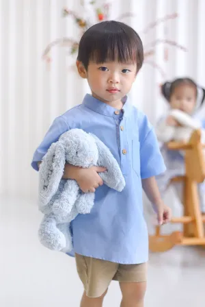 *Kids* TDC Pierce Boy Mandarin Collar Shirt In Blue Porcelain