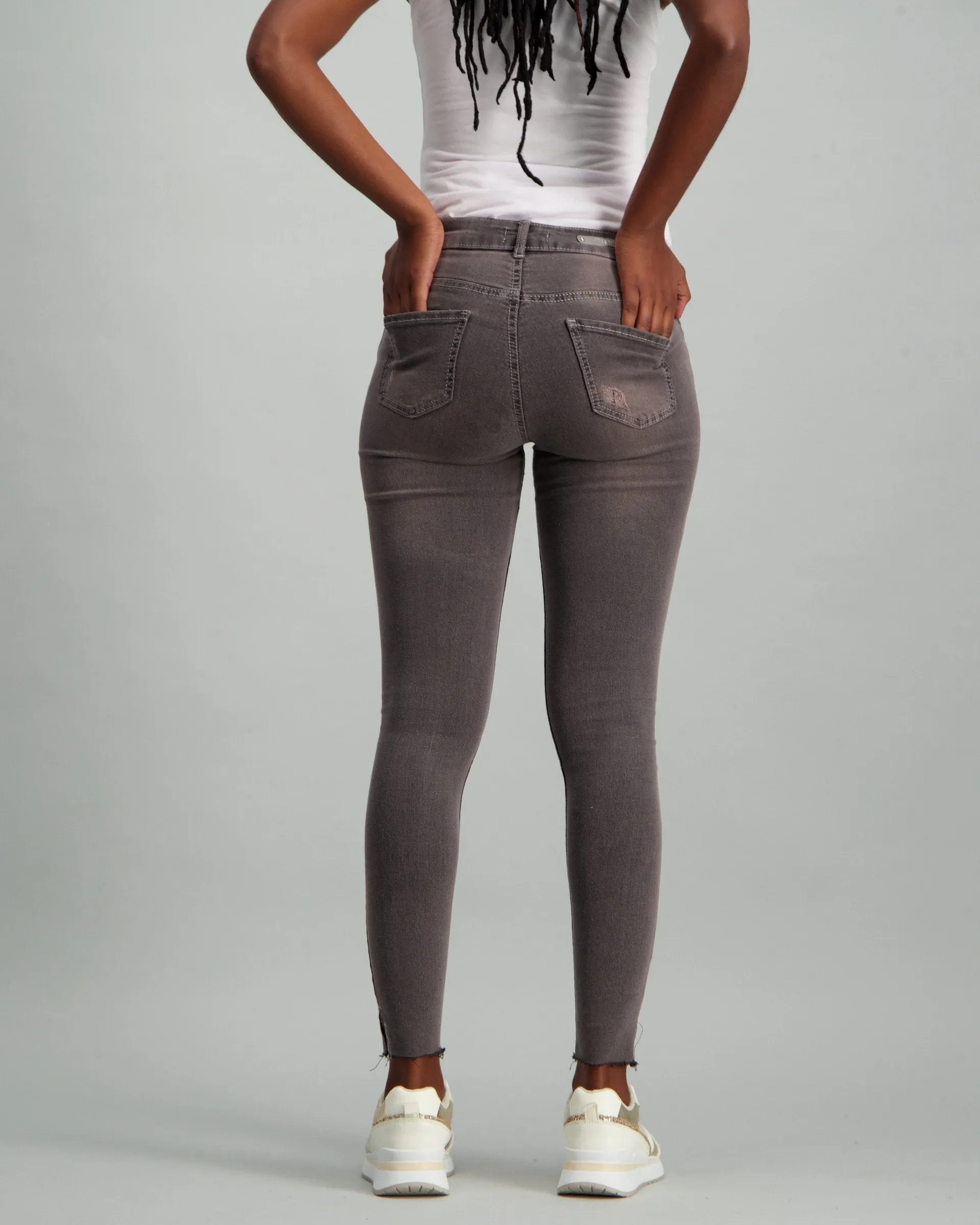 Ladies Charcoal Abraised Skinny Jean