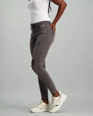 Ladies Charcoal Abraised Skinny Jean