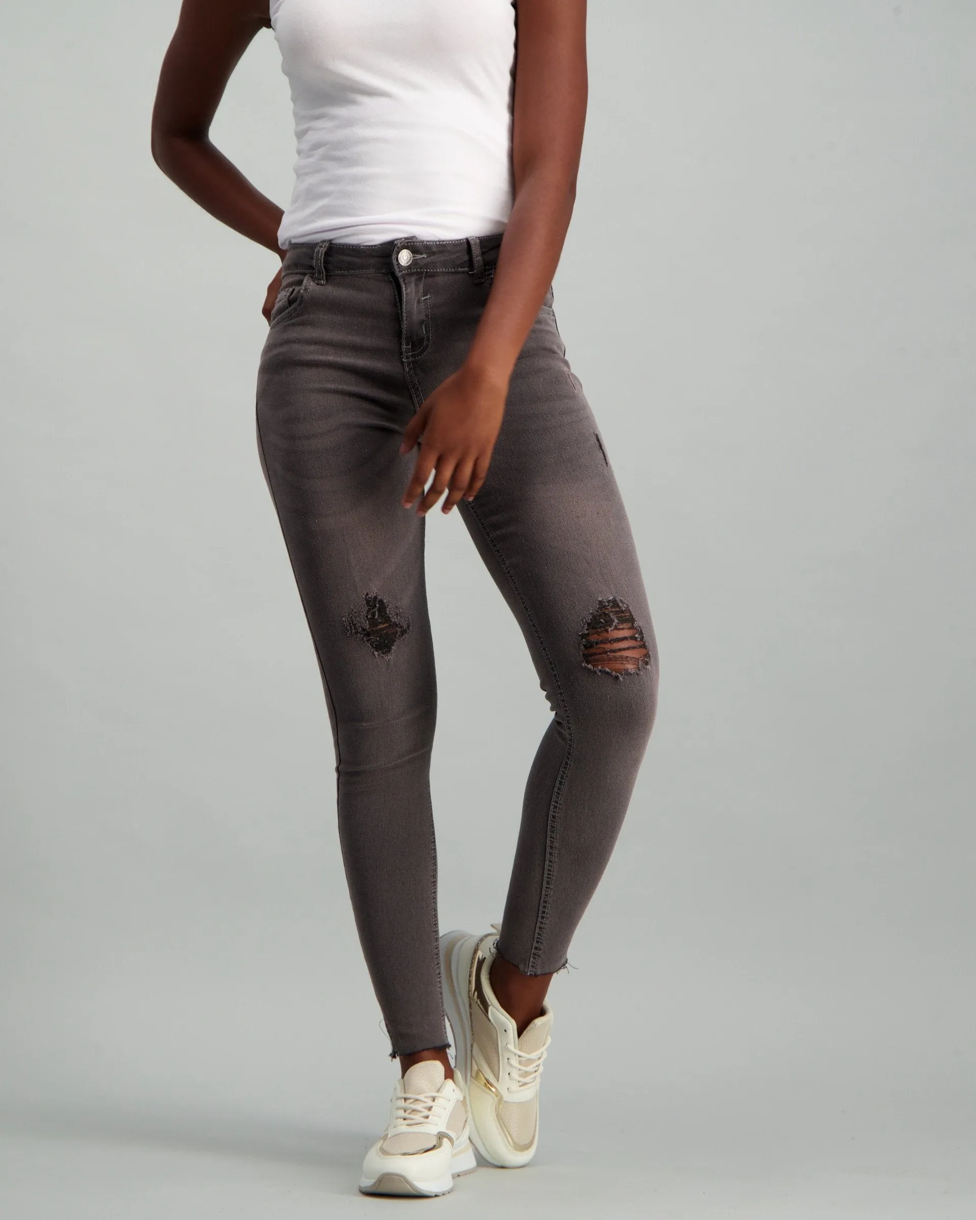 Ladies Charcoal Abraised Skinny Jean