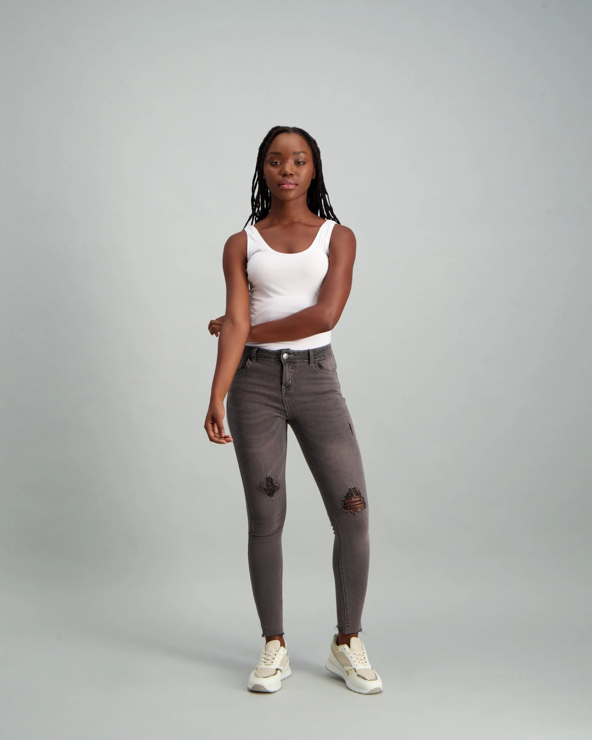 Ladies Charcoal Abraised Skinny Jean