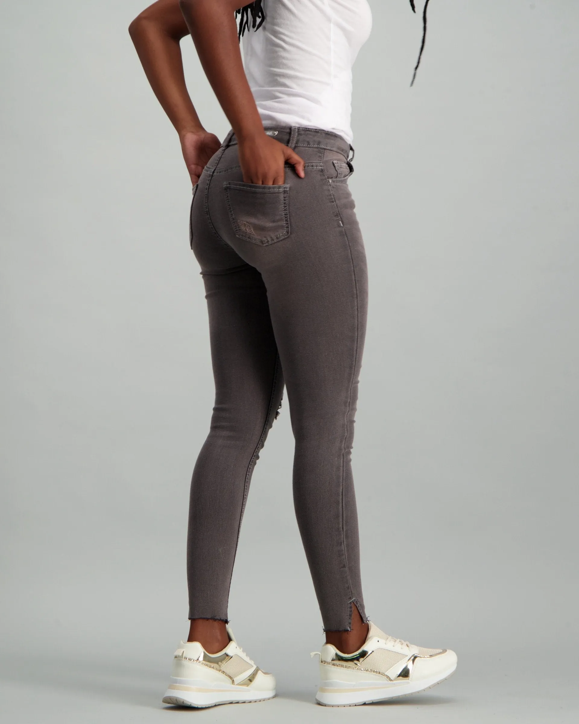 Ladies Charcoal Abraised Skinny Jean
