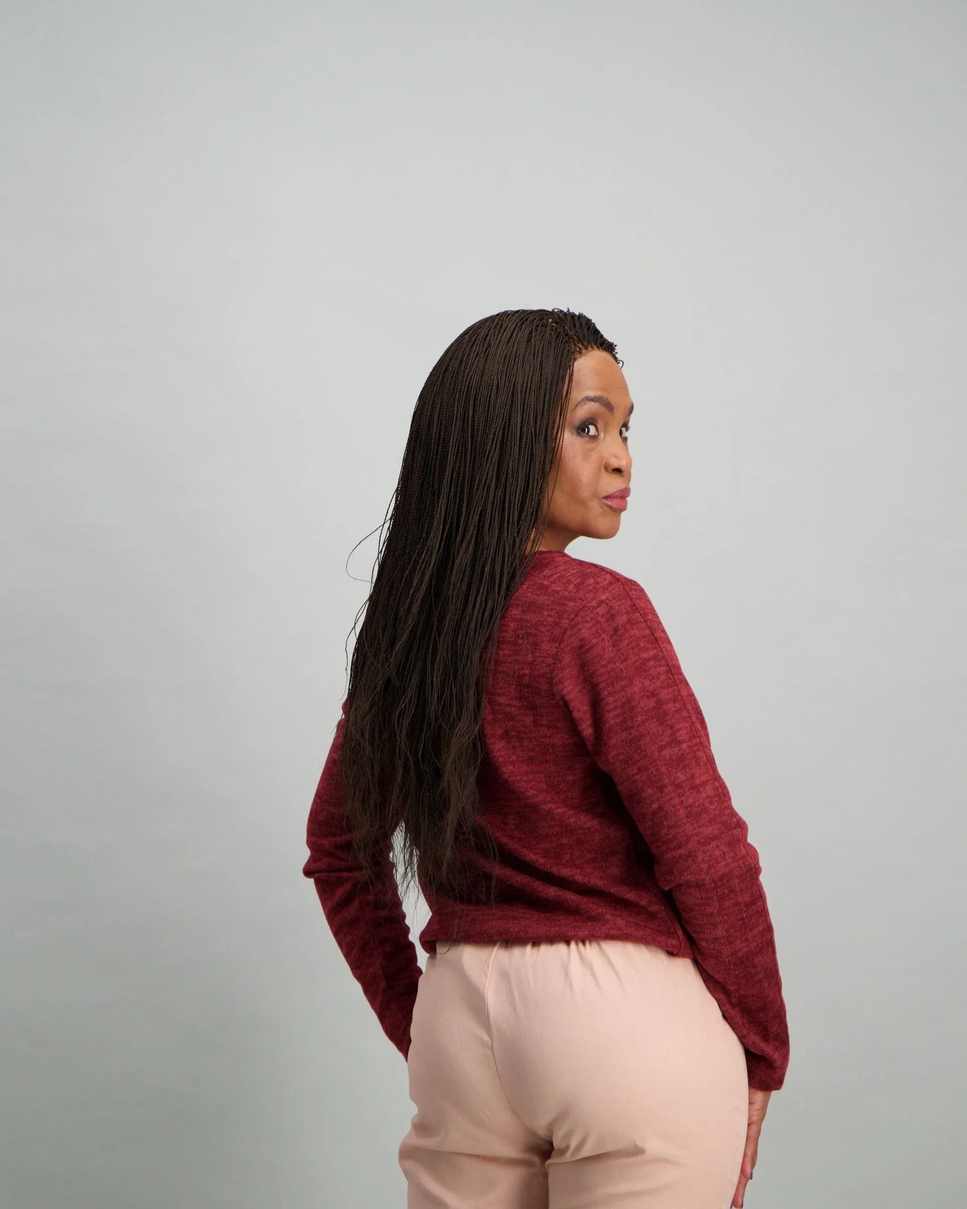 Ladies Embroided Crew Neck Top - Burgundy