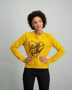 Ladies Wild at Heart Slogan Top - Mustard