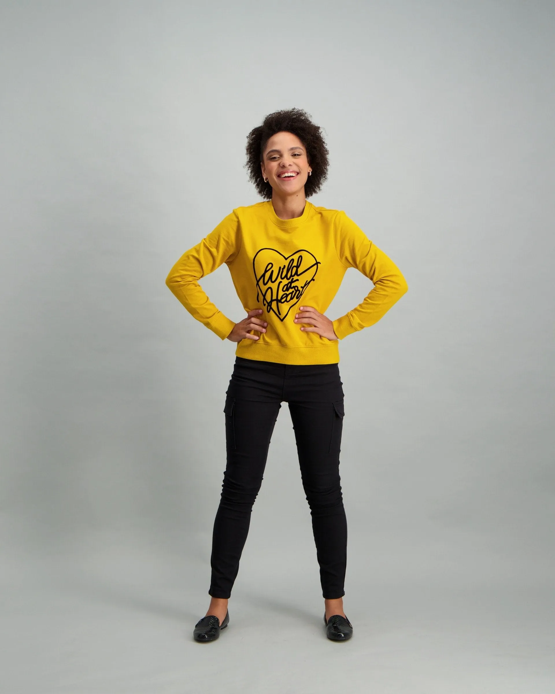 Ladies Wild at Heart Slogan Top - Mustard