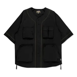 LAKH Men Multi Pockets Baseball Shirt Black