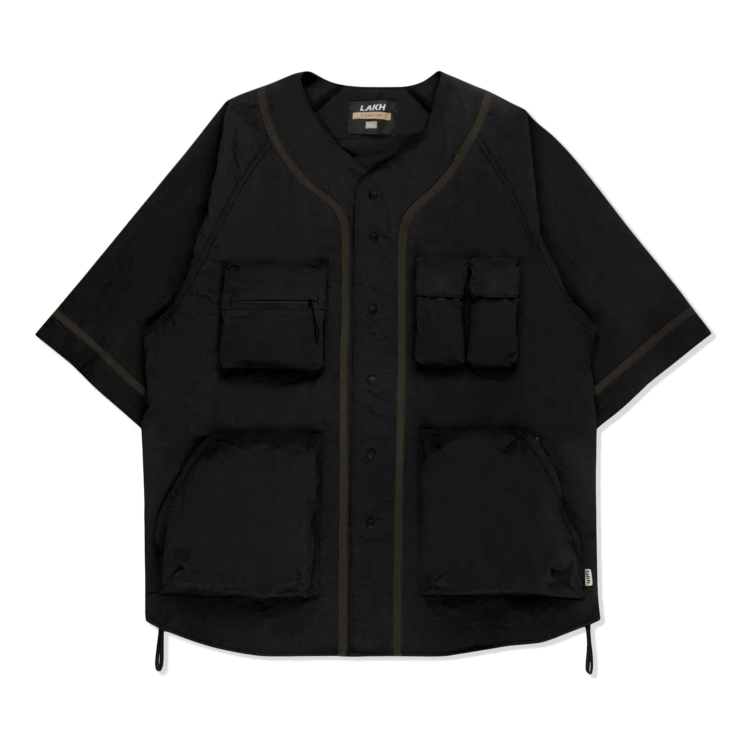 LAKH Men Multi Pockets Baseball Shirt Black