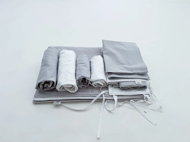 Light Gray and White Baby Crib Bedding Set All in One