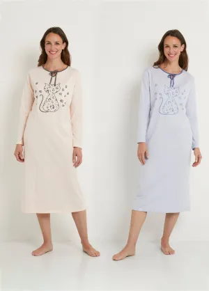 Long-sleeved cotton nightdress - set of 2