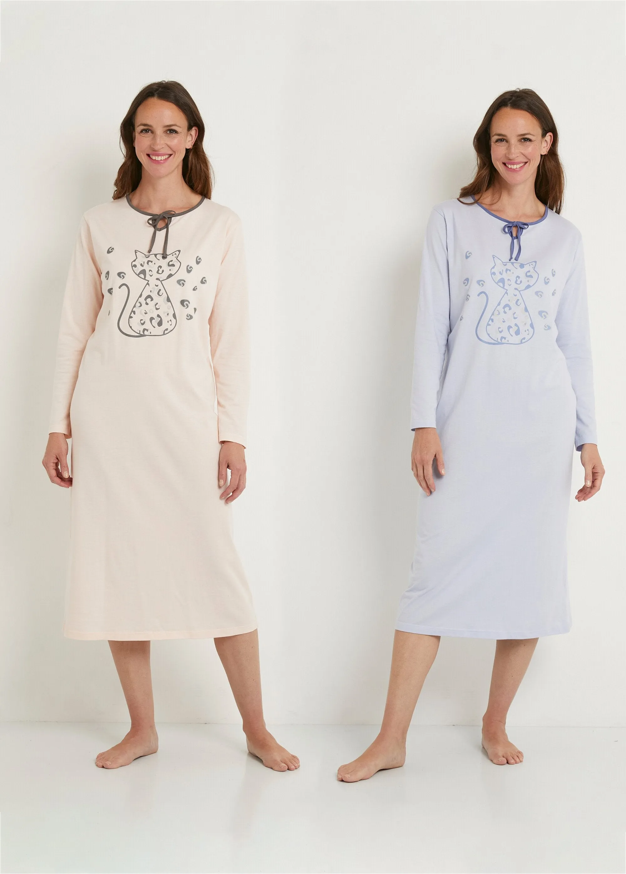 Long-sleeved cotton nightdress - set of 2