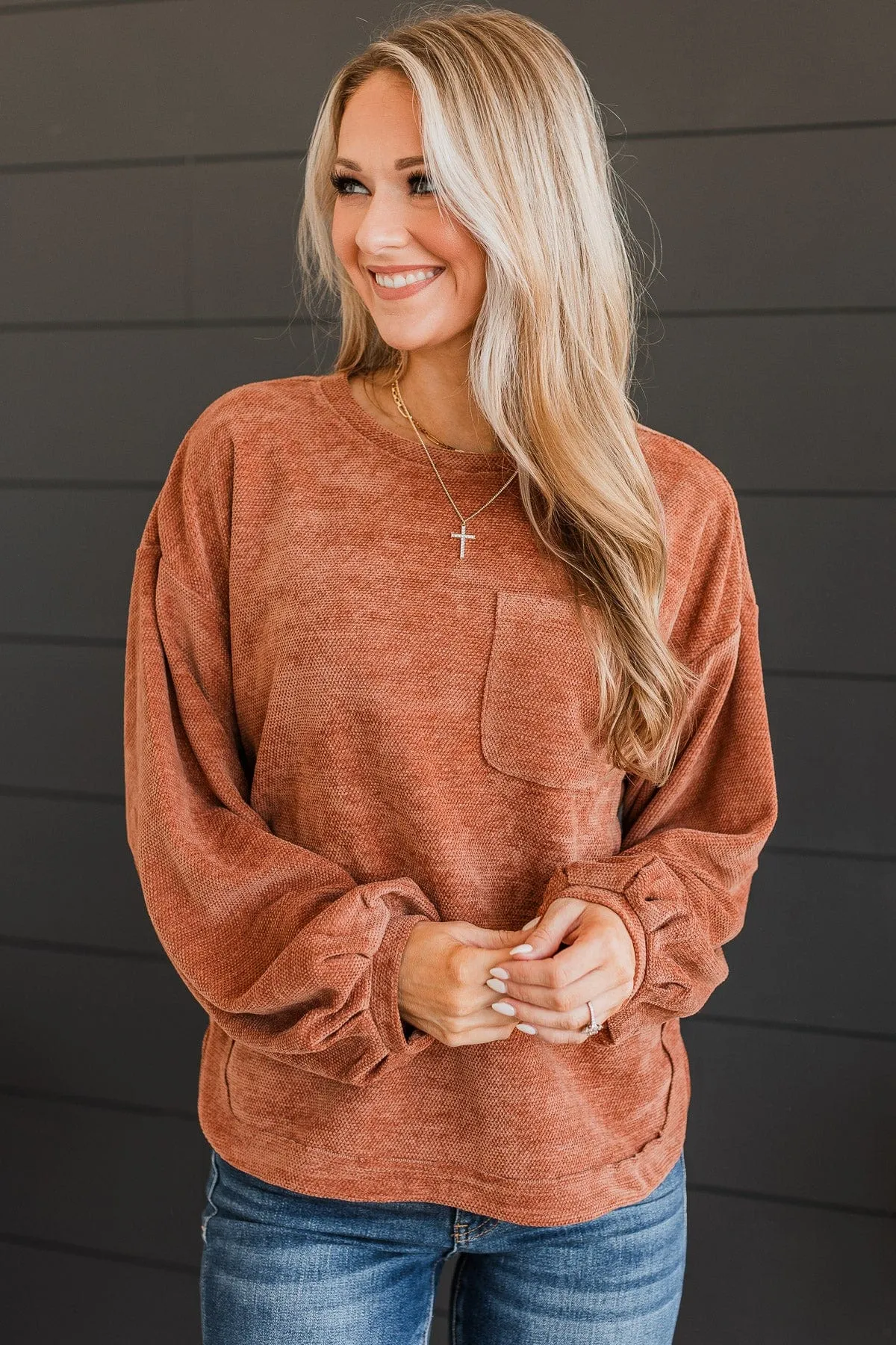 Long Time Coming Knit Top- Rust