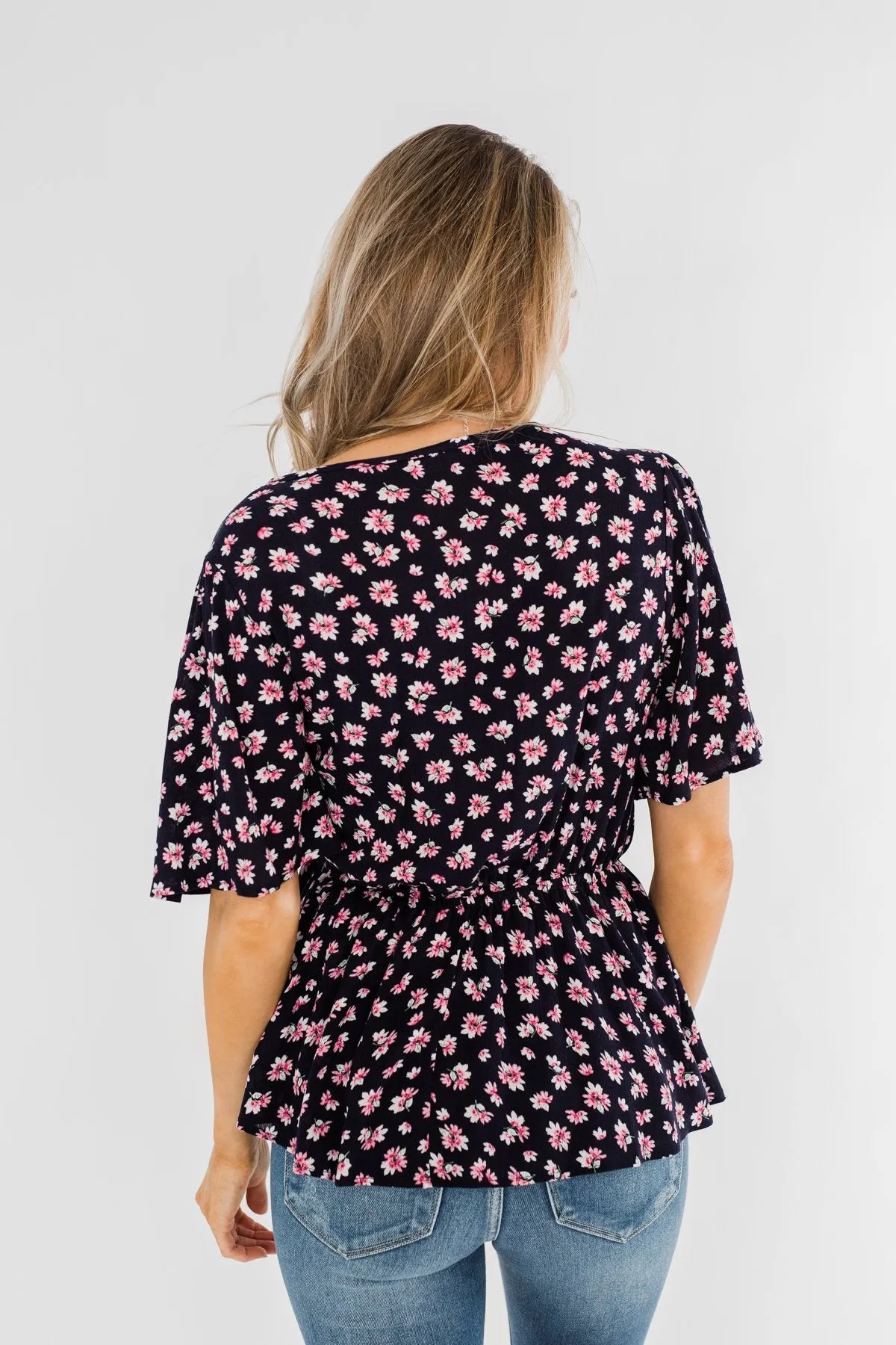 Loved You Then Tie Blouse- Navy & Pink