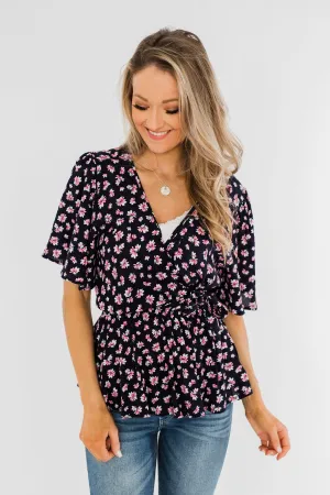 Loved You Then Tie Blouse- Navy & Pink