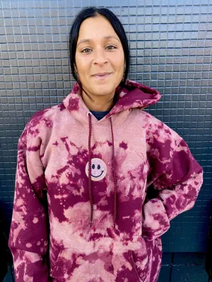 Maroon Bleach Smiley Patch Tie Dye Hoodie