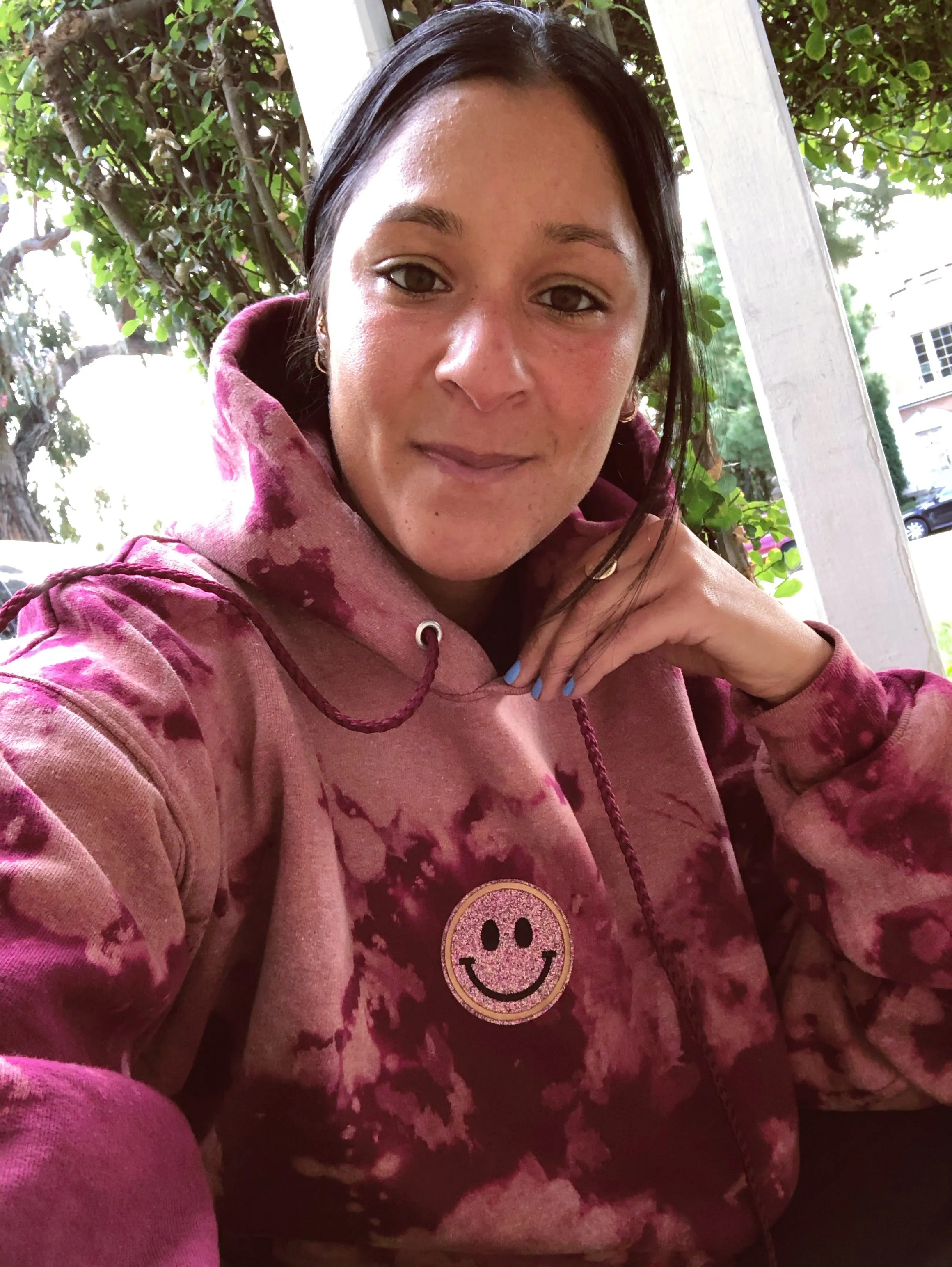 Maroon Bleach Smiley Patch Tie Dye Hoodie