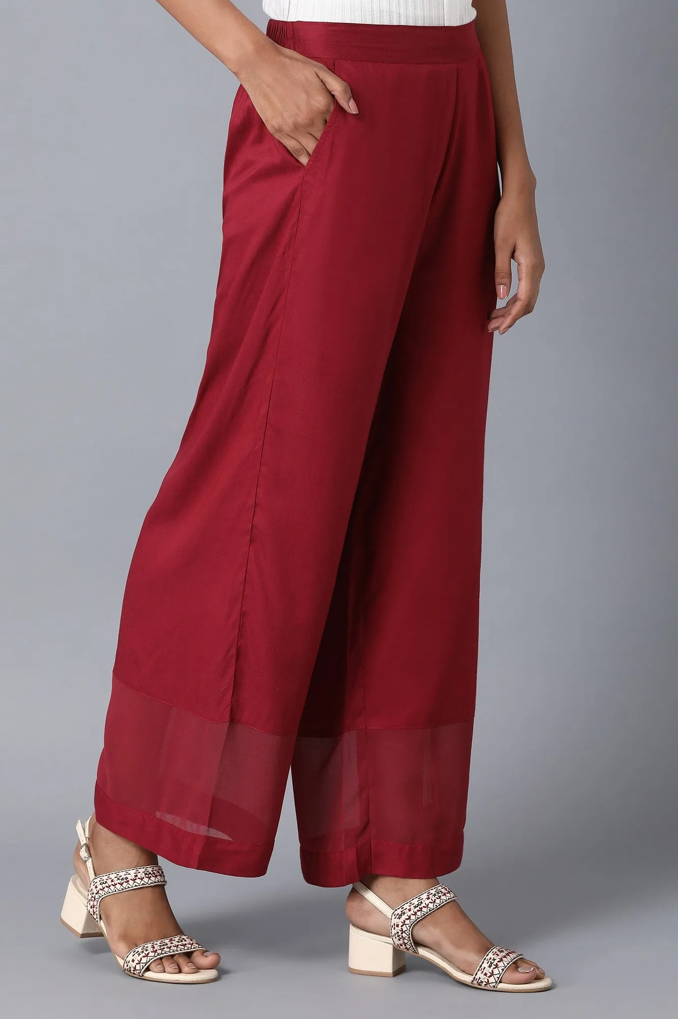 Maroon Solid Straight Palazzo